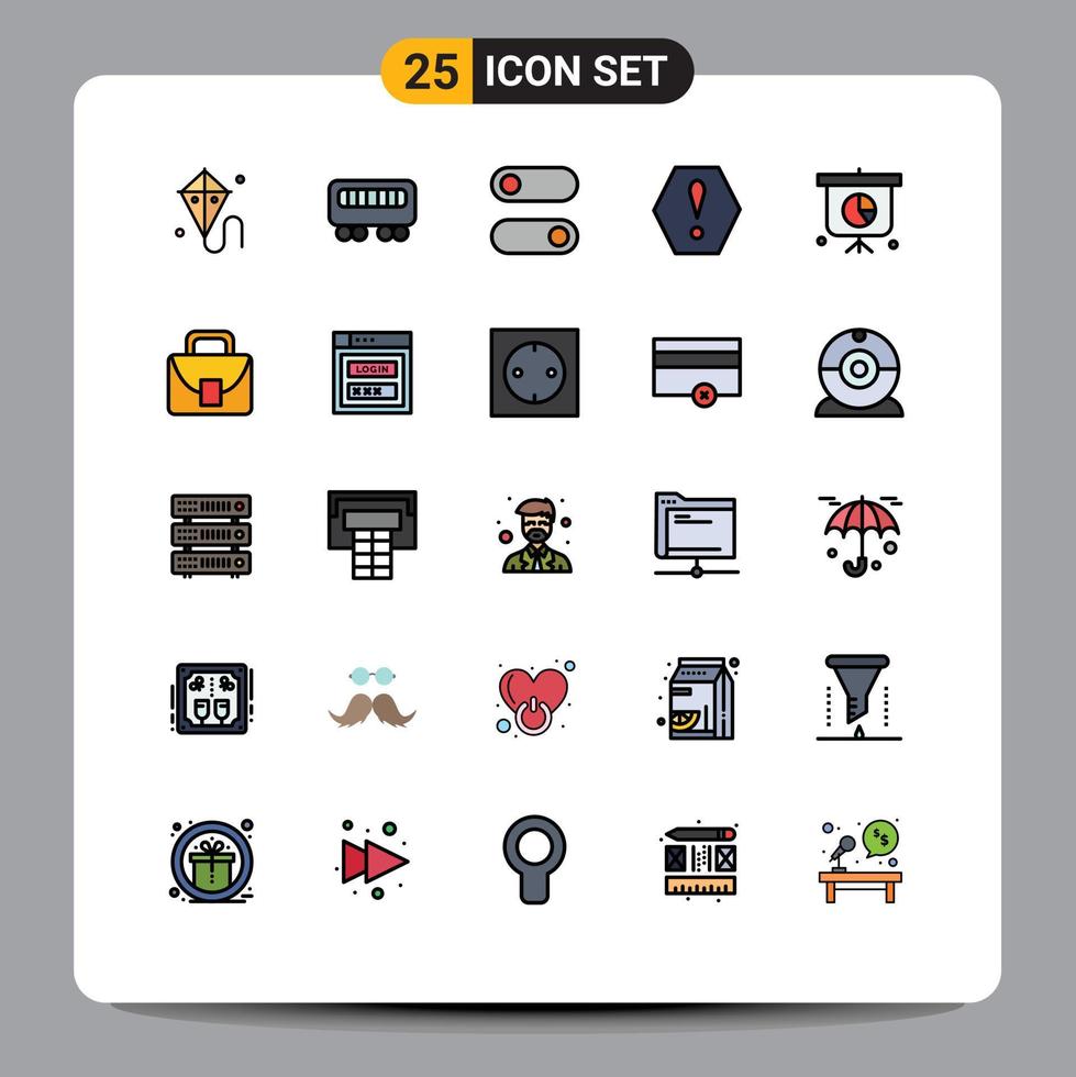 25 User Interface Filled line Flat Color Pack of modern Signs and Symbols of worker presentation switch graph warning Editable Vector Design Elements