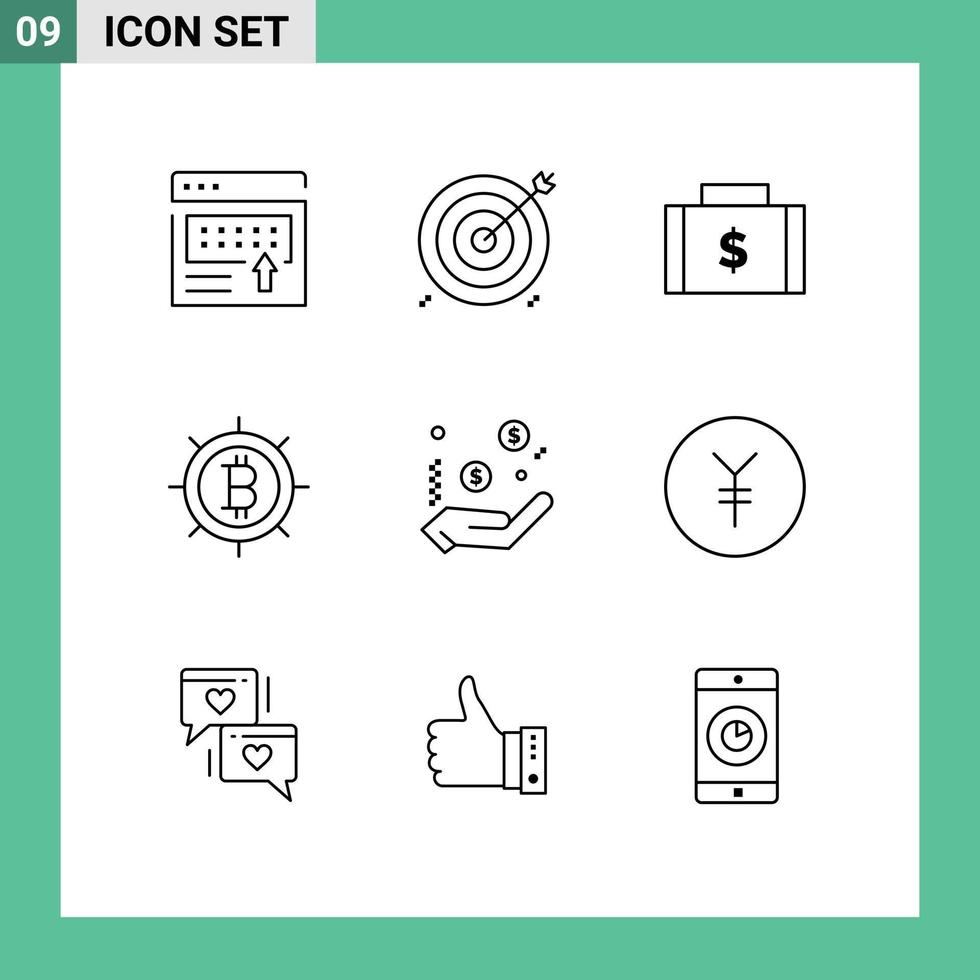 Outline Pack of 9 Universal Symbols of business bitcoin financial payments finance Editable Vector Design Elements