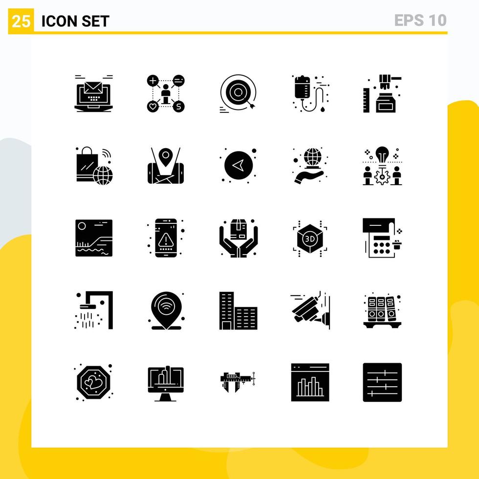 Stock Vector Icon Pack of 25 Line Signs and Symbols for medical bag add goals target Editable Vector Design Elements