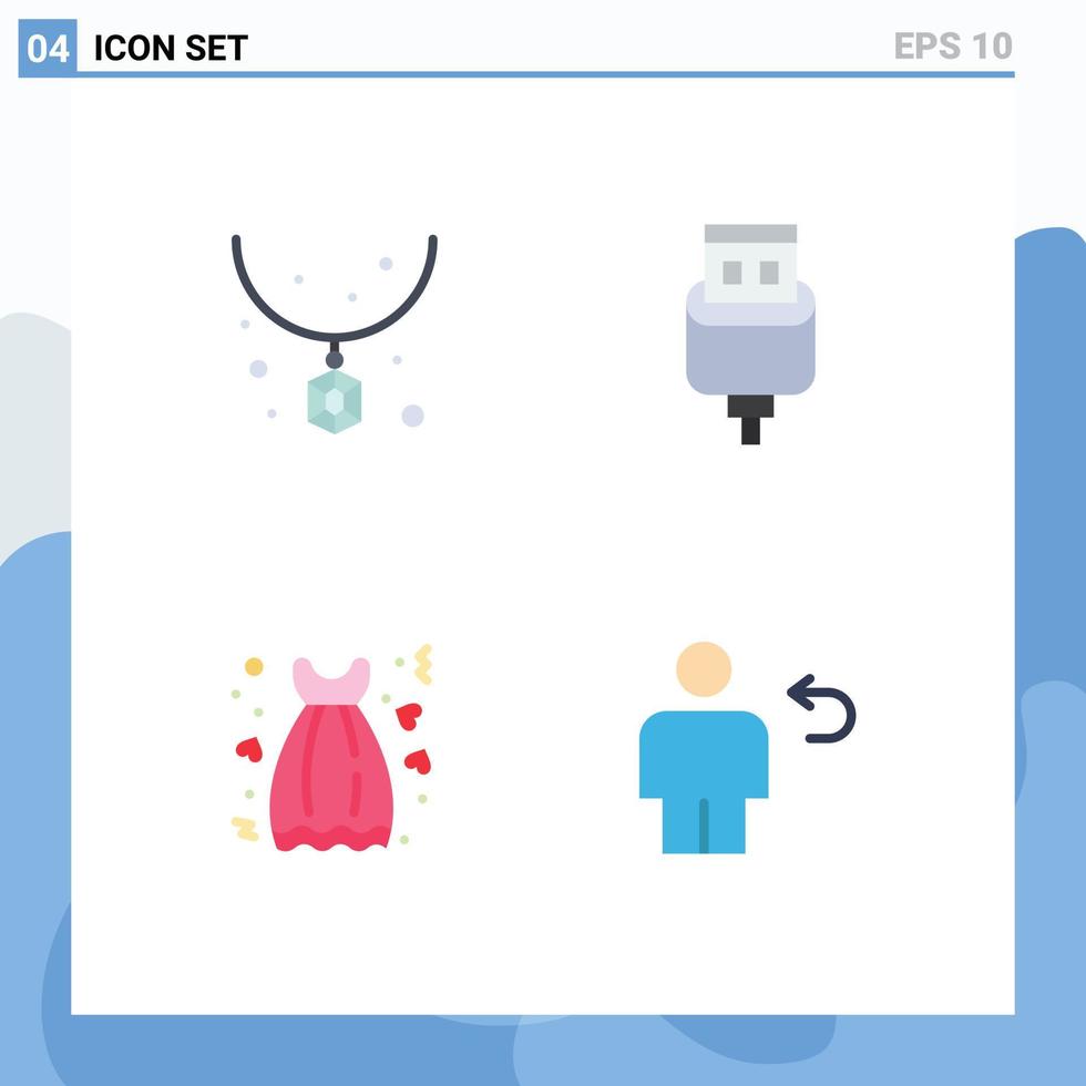 Editable Vector Line Pack of 4 Simple Flat Icons of accessories date necklace connector gown Editable Vector Design Elements