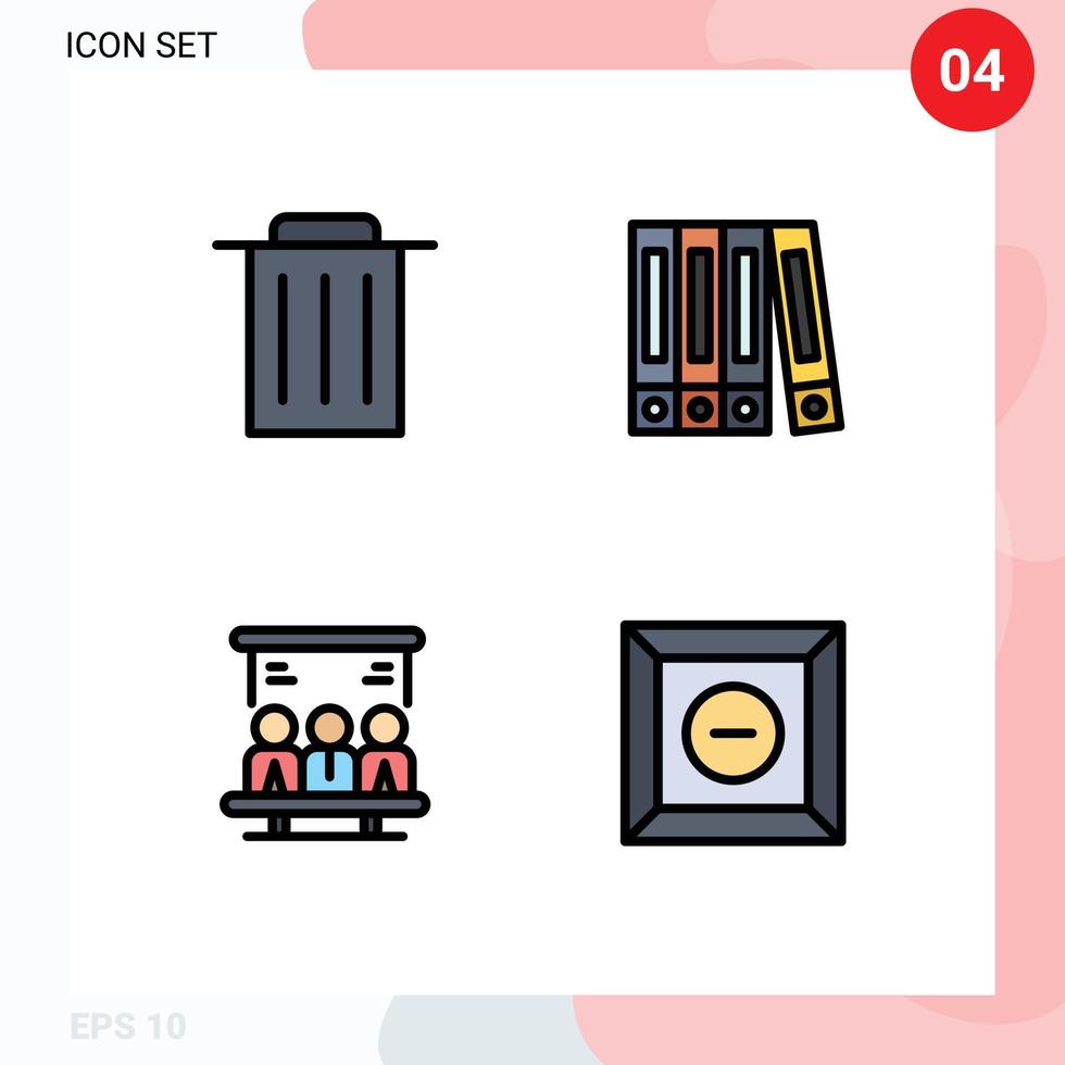Set of 4 Vector Filledline Flat Colors on Grid for delete box file search product Editable Vector Design Elements
