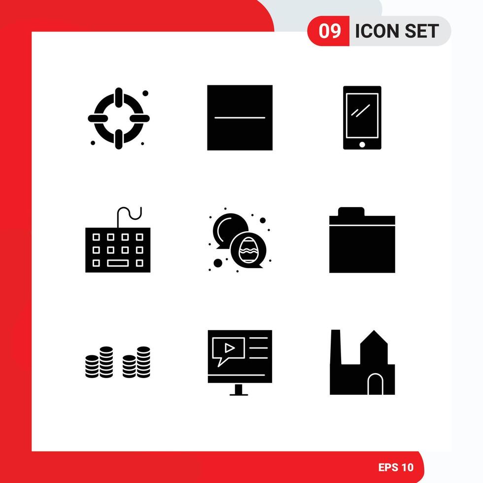 User Interface Pack of 9 Basic Solid Glyphs of chat hardware smart phone equipment computer Editable Vector Design Elements