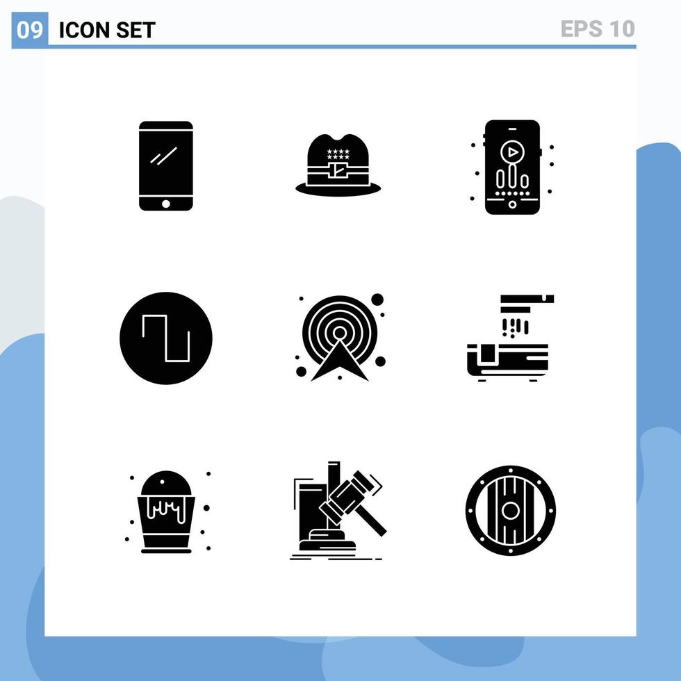 9 Thematic Vector Solid Glyphs and Editable Symbols of map target audio arrow square Editable Vector Design Elements