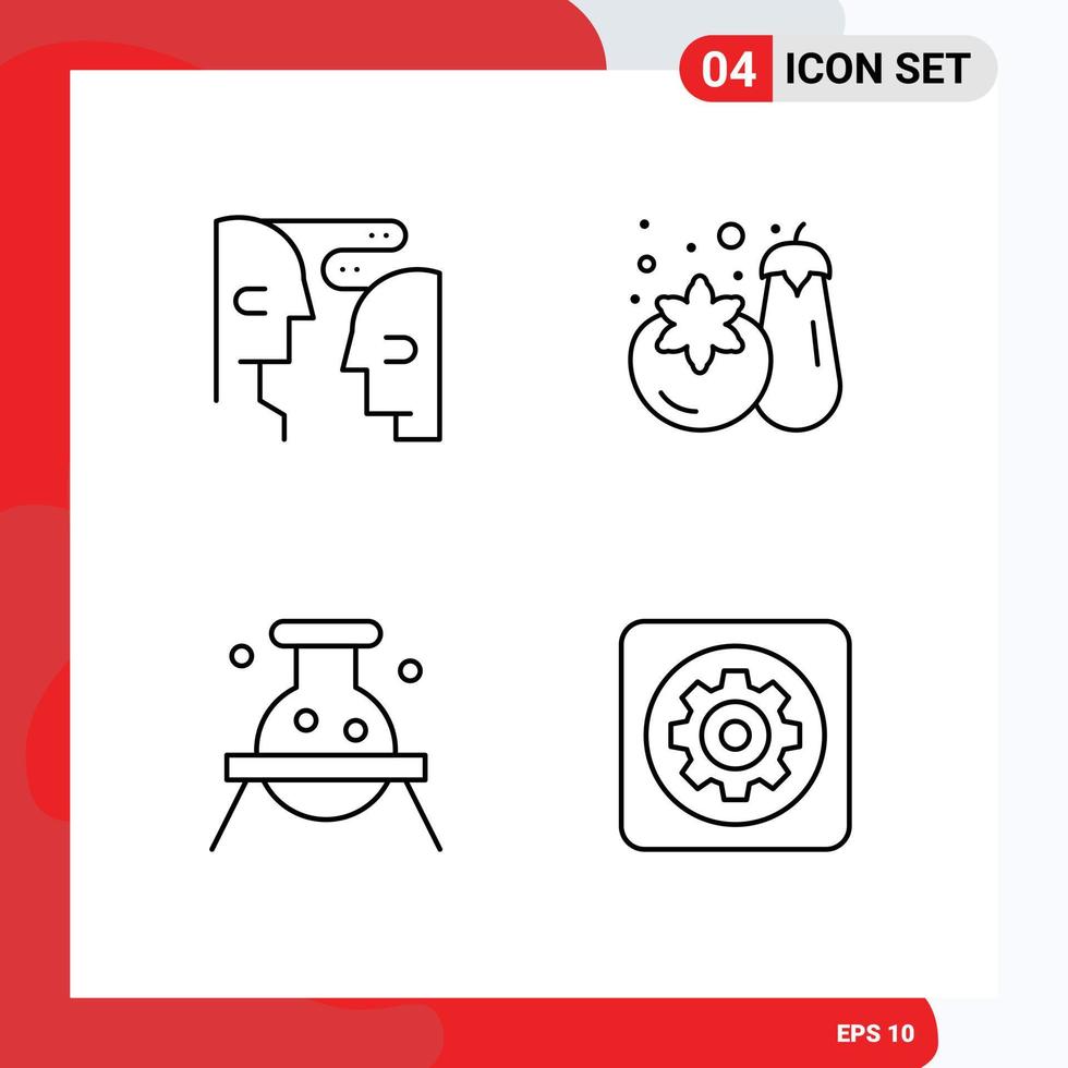 Pictogram Set of 4 Simple Filledline Flat Colors of brain chemistry interaction vegetable laboratory Editable Vector Design Elements
