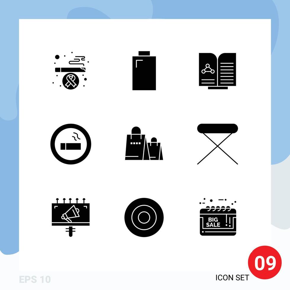 9 Universal Solid Glyph Signs Symbols of shop handbag report bag lab Editable Vector Design Elements
