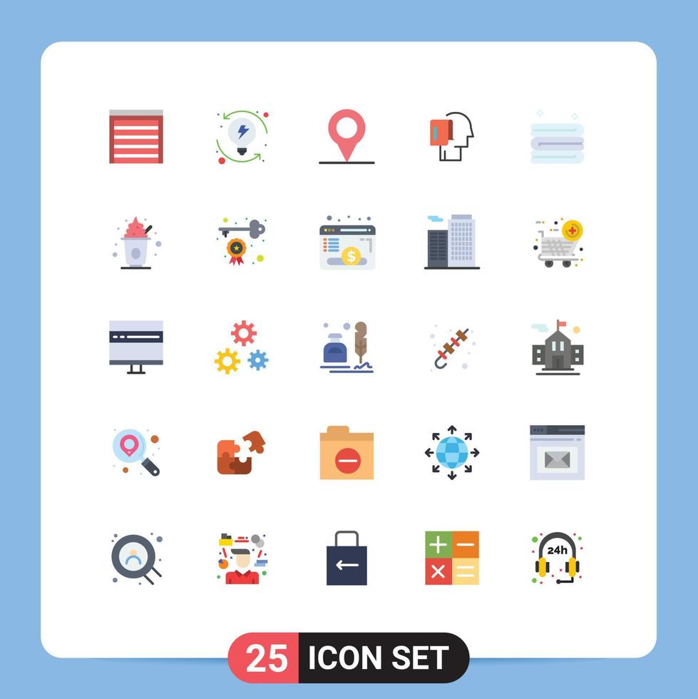 Pack of 25 creative Flat Colors of towel clean location start list Editable Vector Design Elements
