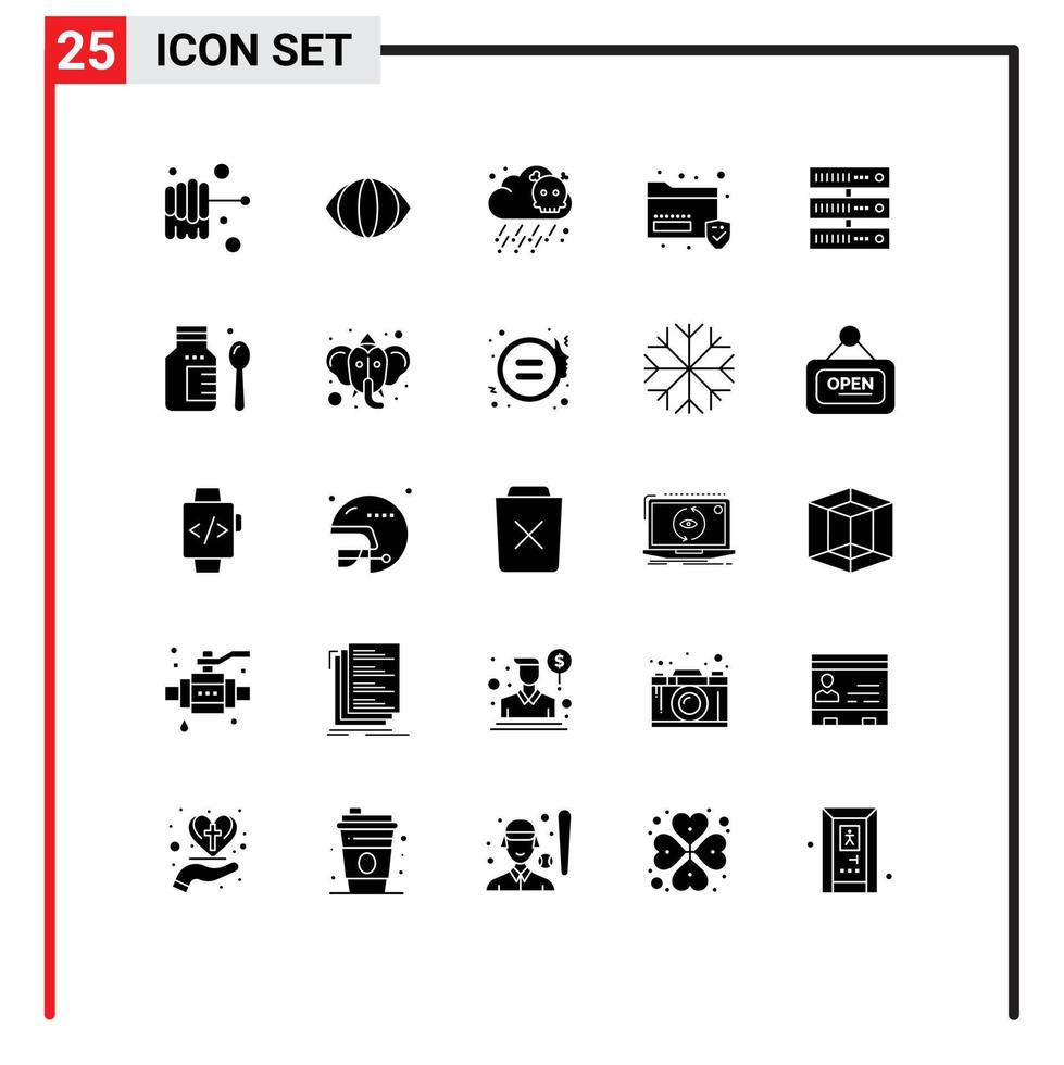 User Interface Pack of 25 Basic Solid Glyphs of hospital network data storage computing Editable Vector Design Elements