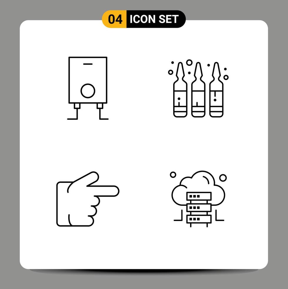 Set of 4 Modern UI Icons Symbols Signs for boiler right ampule medicine hosting Editable Vector Design Elements