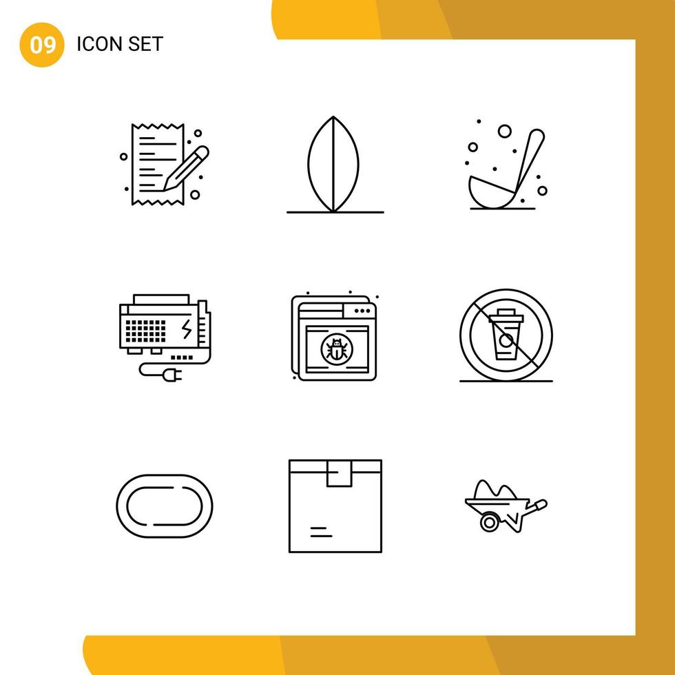 9 Universal Outlines Set for Web and Mobile Applications protection source food power battery Editable Vector Design Elements
