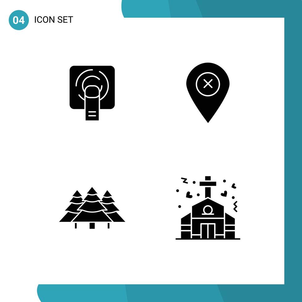 4 User Interface Solid Glyph Pack of modern Signs and Symbols of finger camping screen navigation tree Editable Vector Design Elements
