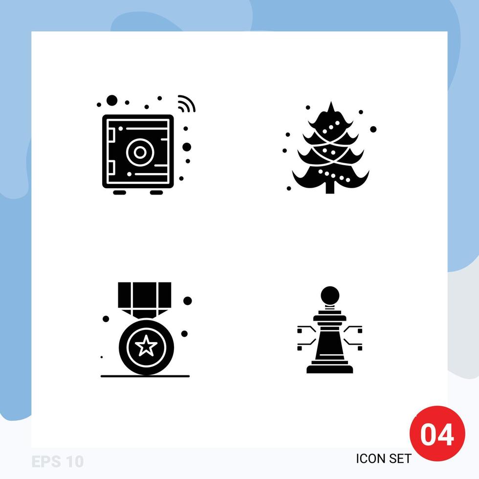 Pack of 4 creative Solid Glyphs of smart prize safe box xmas medal Editable Vector Design Elements