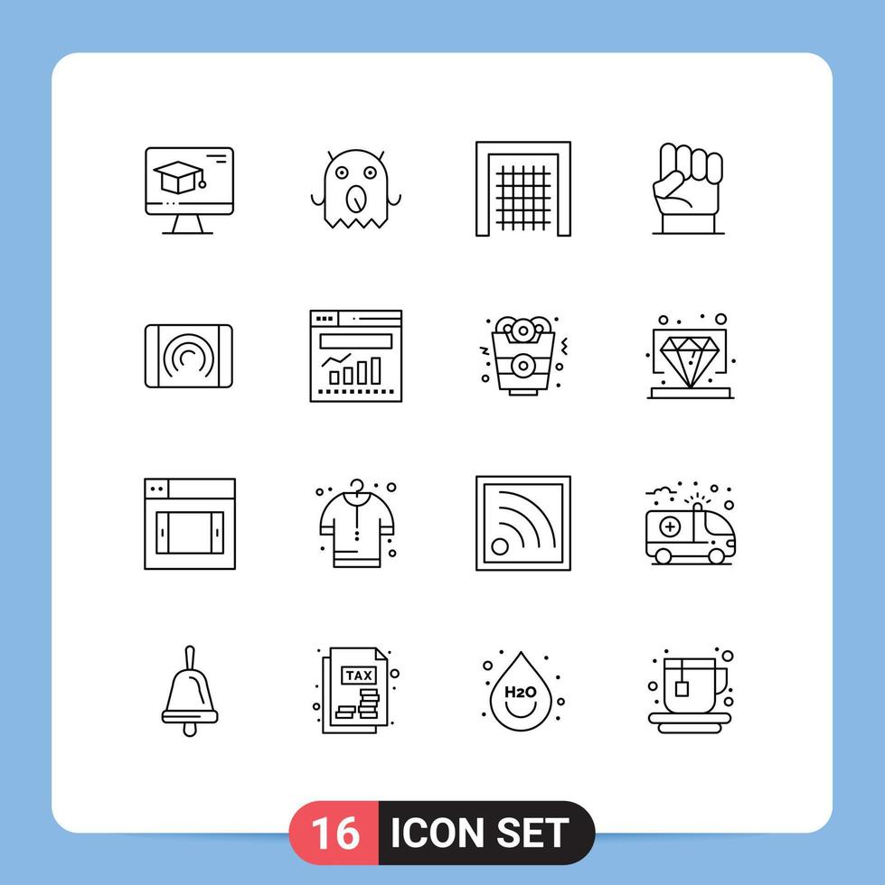 Modern Set of 16 Outlines Pictograph of user strength goal power hand Editable Vector Design Elements