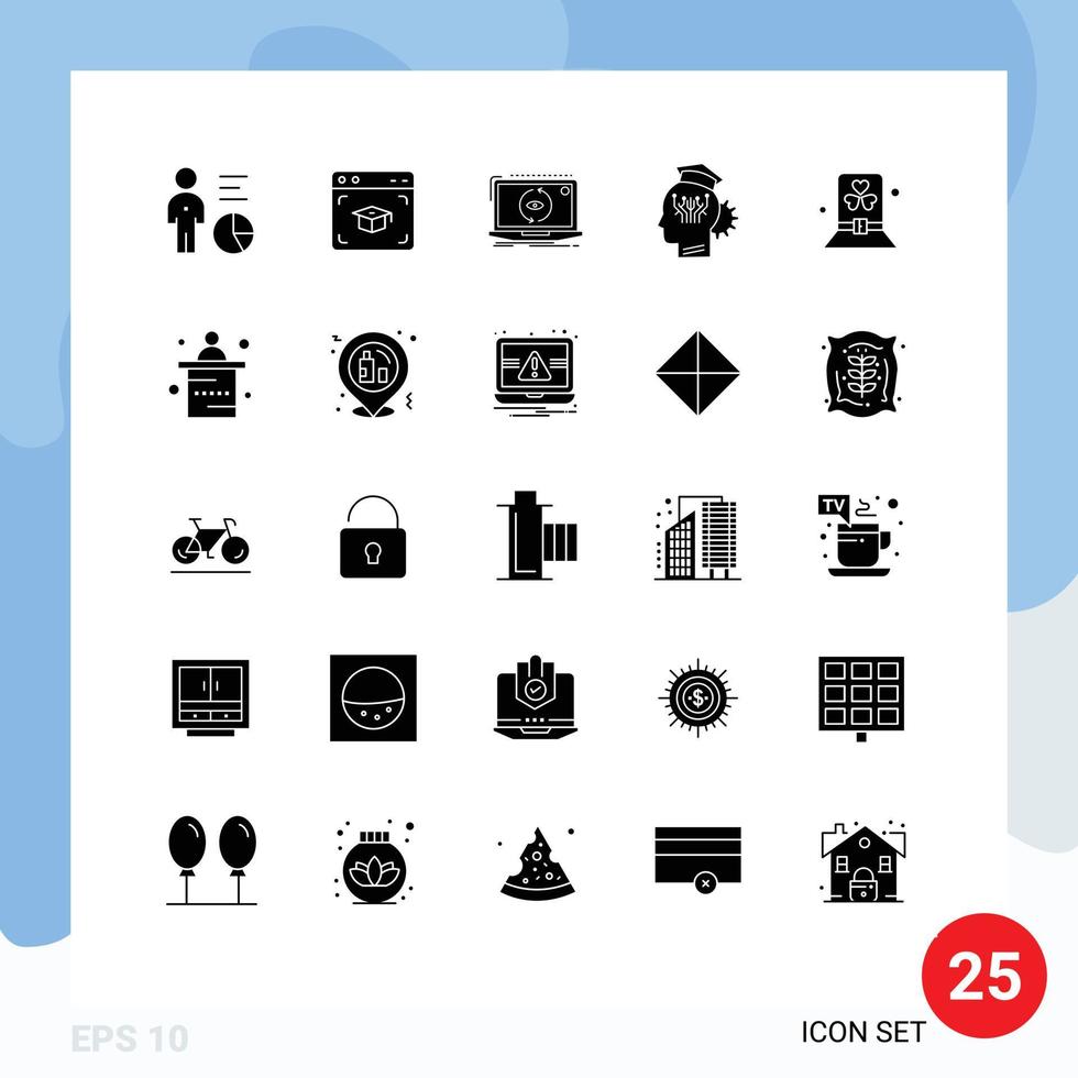 Solid Glyph Pack of 25 Universal Symbols of smart management graduation knowledge software Editable Vector Design Elements