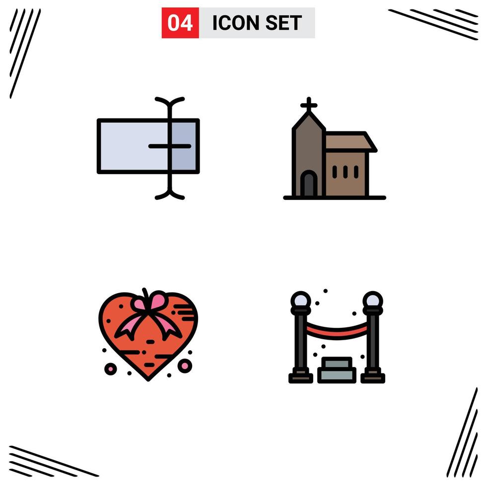 Mobile Interface Filledline Flat Color Set of 4 Pictograms of cursor love building historic valentine Editable Vector Design Elements