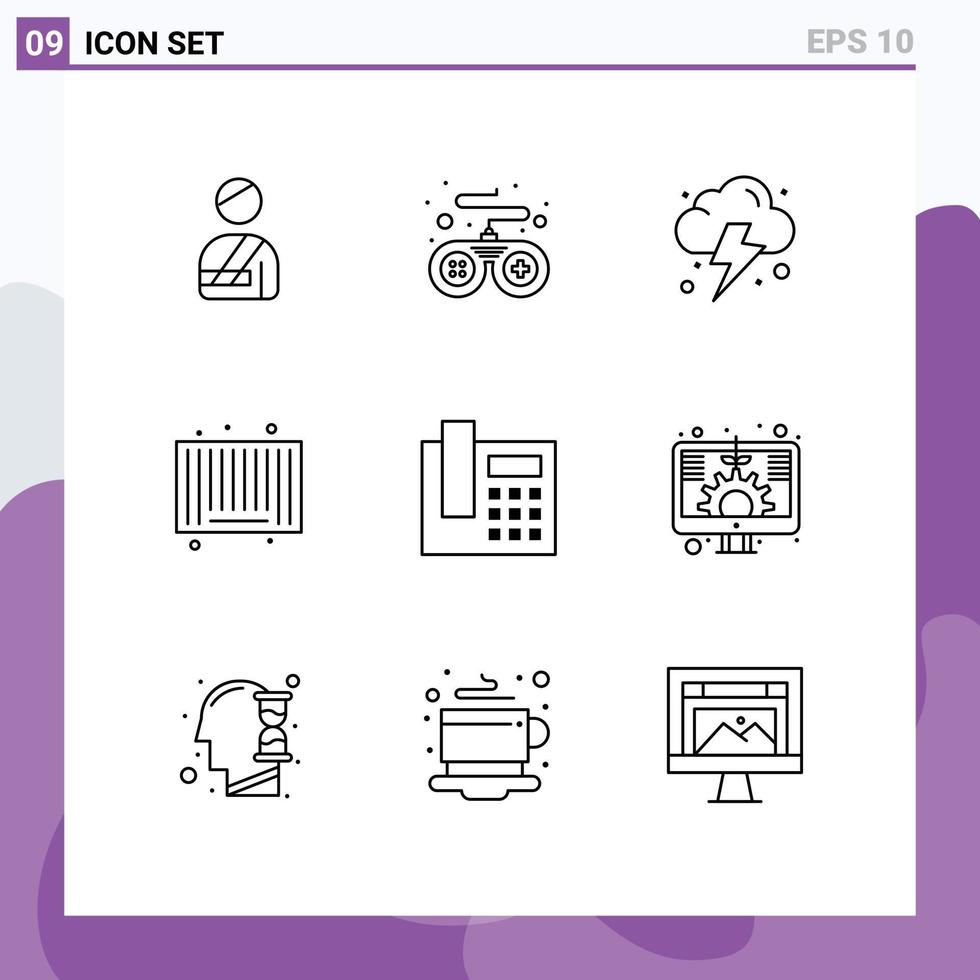 Set of 9 Commercial Outlines pack for digital telephone cloud phone search Editable Vector Design Elements