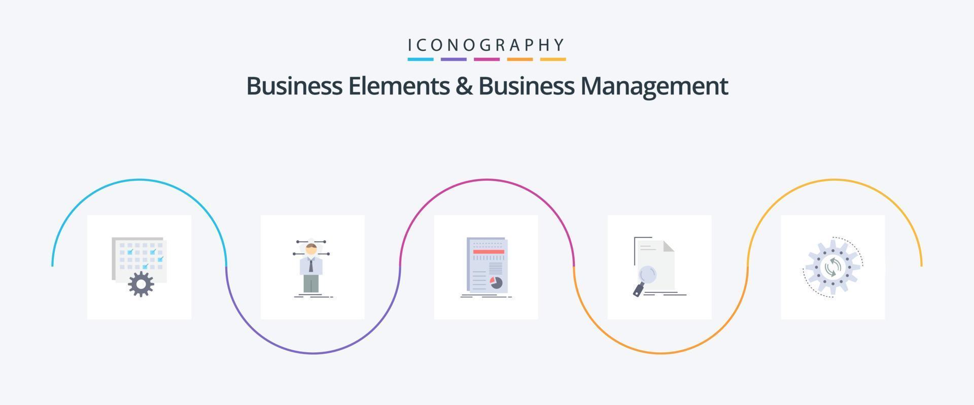 Business Elements And Business Managment Flat 5 Icon Pack Including file. analysis. network. statistics. finance vector