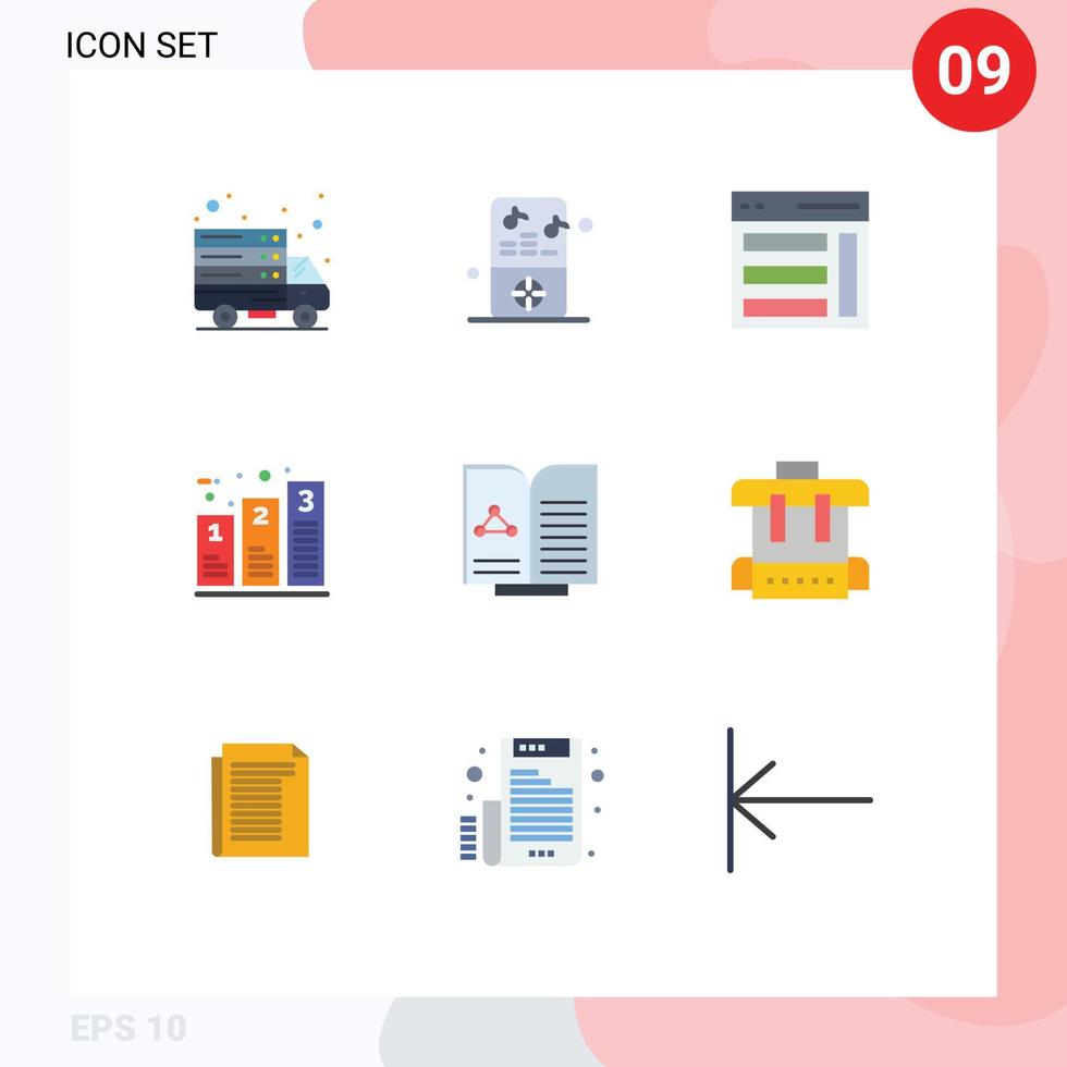 Group of 9 Flat Colors Signs and Symbols for phases graph communication chart user Editable Vector Design Elements