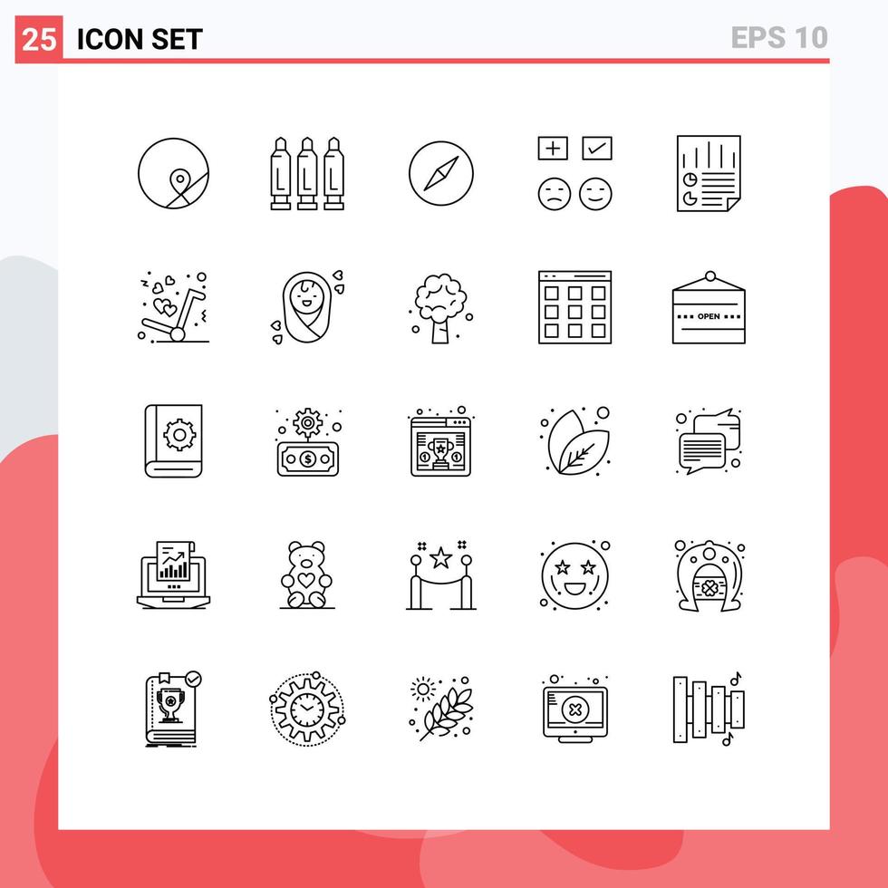 Modern Set of 25 Lines and symbols such as document add instagram tick happy Editable Vector Design Elements
