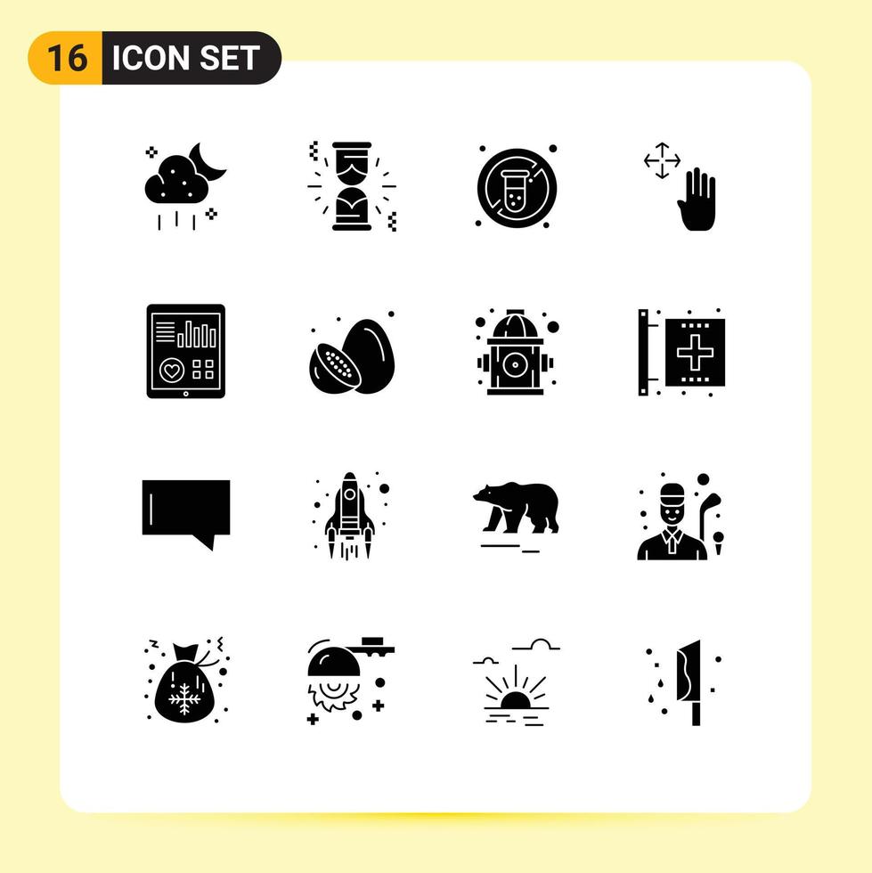 16 User Interface Solid Glyph Pack of modern Signs and Symbols of heart monitoring no hold hand cursor Editable Vector Design Elements