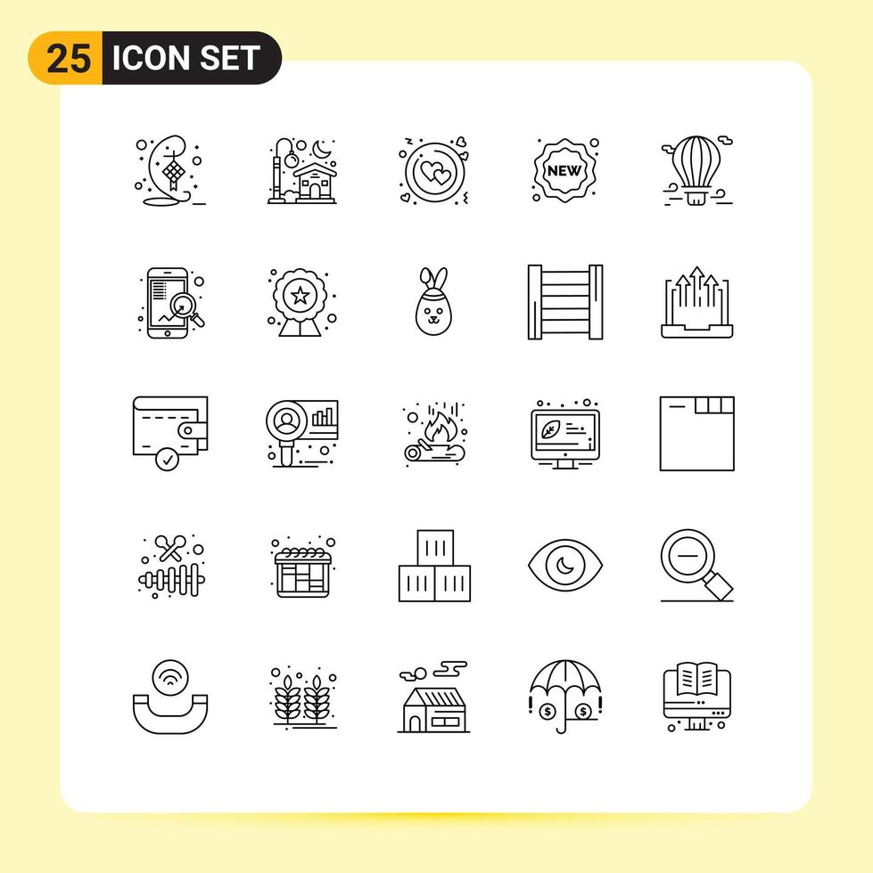 Set of 25 Modern UI Icons Symbols Signs for air shopping circle new badge Editable Vector Design Elements