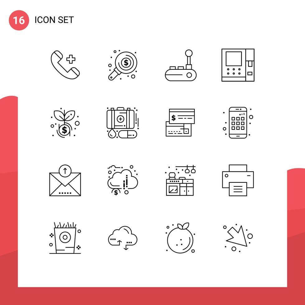 Editable Vector Line Pack of 16 Simple Outlines of growth money investment cash joy pad Editable Vector Design Elements