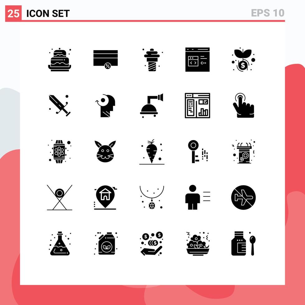 Pictogram Set of 25 Simple Solid Glyphs of development coding percent code meal Editable Vector Design Elements