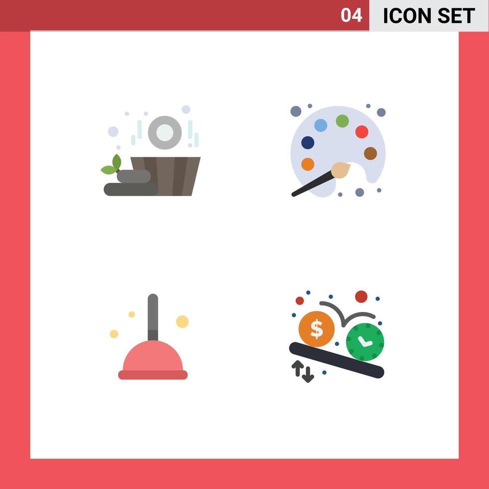 Set of 4 Modern UI Icons Symbols Signs for sauna mop painting learning deadline Editable Vector Design Elements