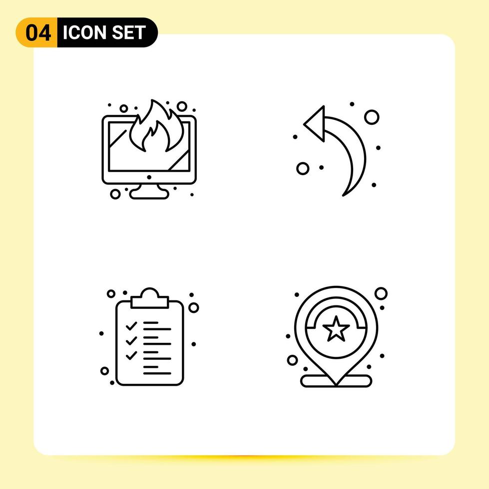 Set of 4 Vector Filledline Flat Colors on Grid for display clipboard data left arrow number Editable Vector Design Elements