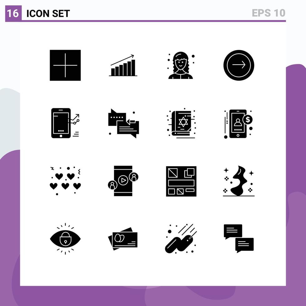 Stock Vector Icon Pack of 16 Line Signs and Symbols for interface application graph web developer female Editable Vector Design Elements