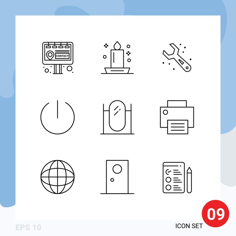 Pictogram Set of 9 Simple Outlines of interior floor adjustable tumbler off Editable Vector Design Elements