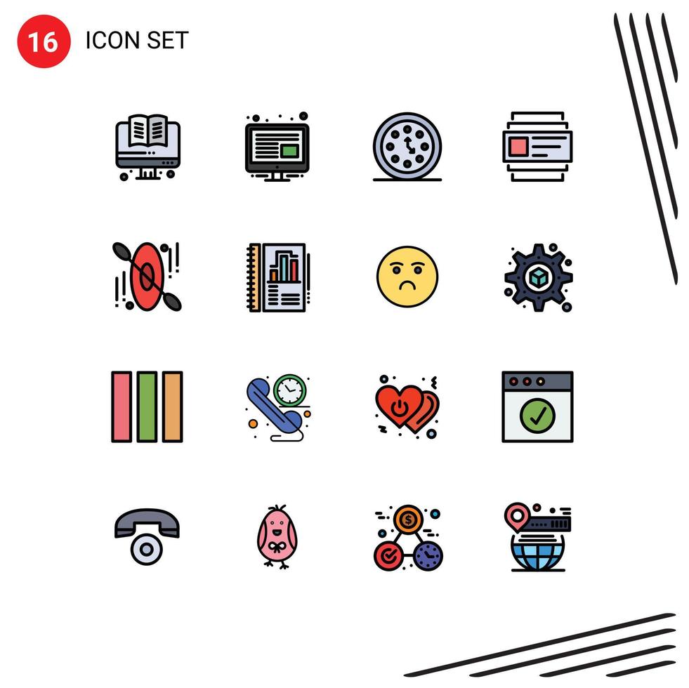 Group of 16 Flat Color Filled Lines Signs and Symbols for annual hotel date canoe id Editable Creative Vector Design Elements