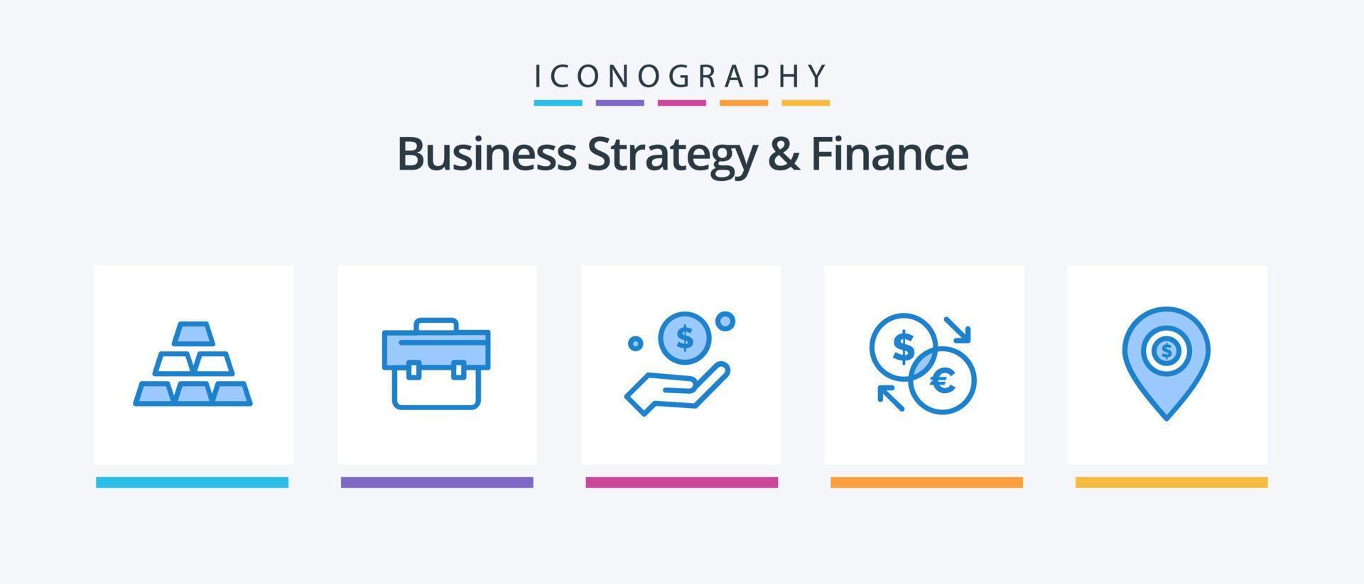Business Strategy And Finance Blue 5 Icon Pack Including euro. exchange. dollar. currency. help. Creative Icons Design vector