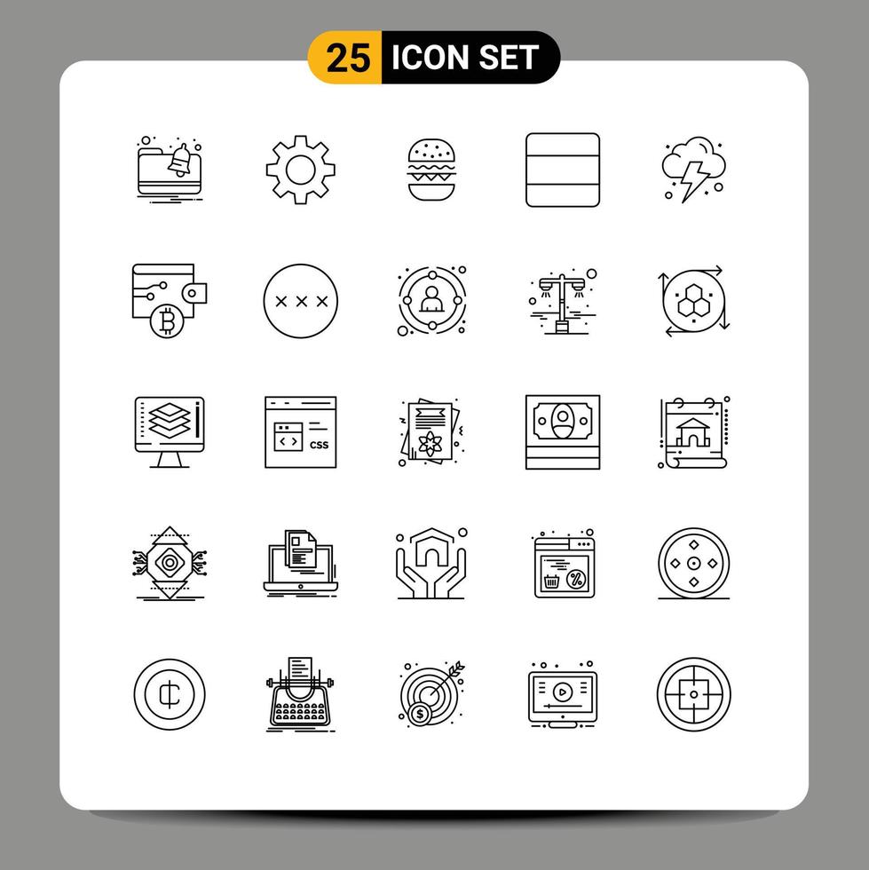 Modern Set of 25 Lines and symbols such as bitcoin cloud eat farming stack Editable Vector Design Elements