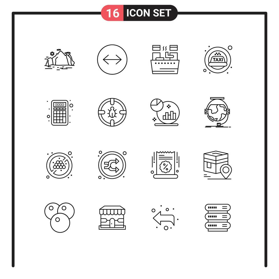 Set of 16 Modern UI Icons Symbols Signs for math accounting beauty taxi cab Editable Vector Design Elements