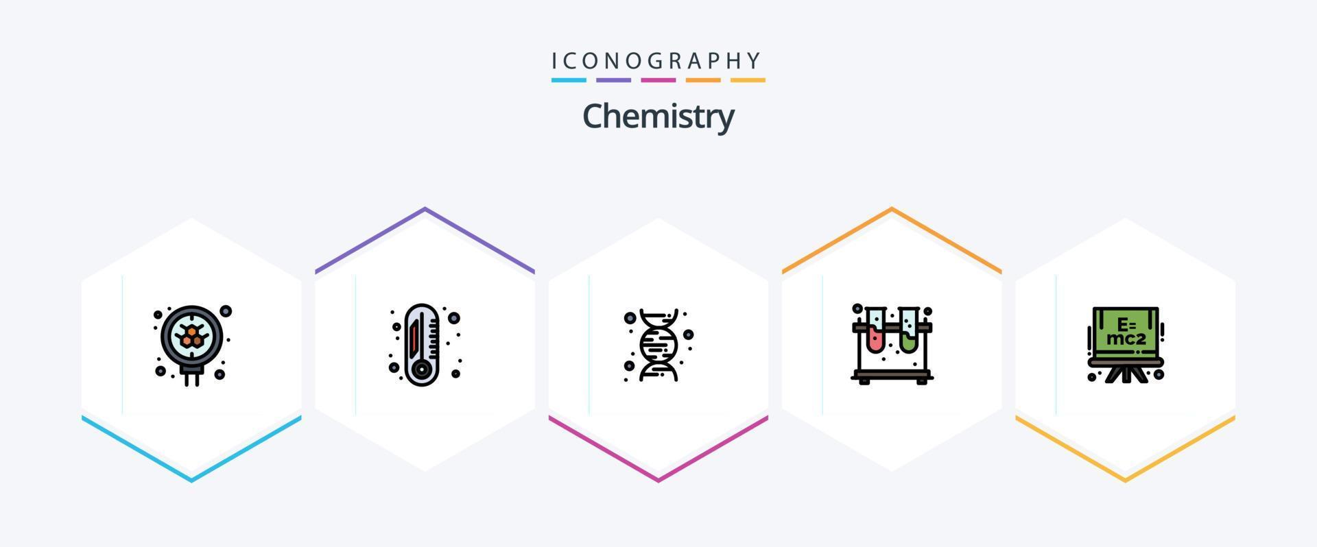 Chemistry 25 FilledLine icon pack including . formula. dna. chemistry. flask vector