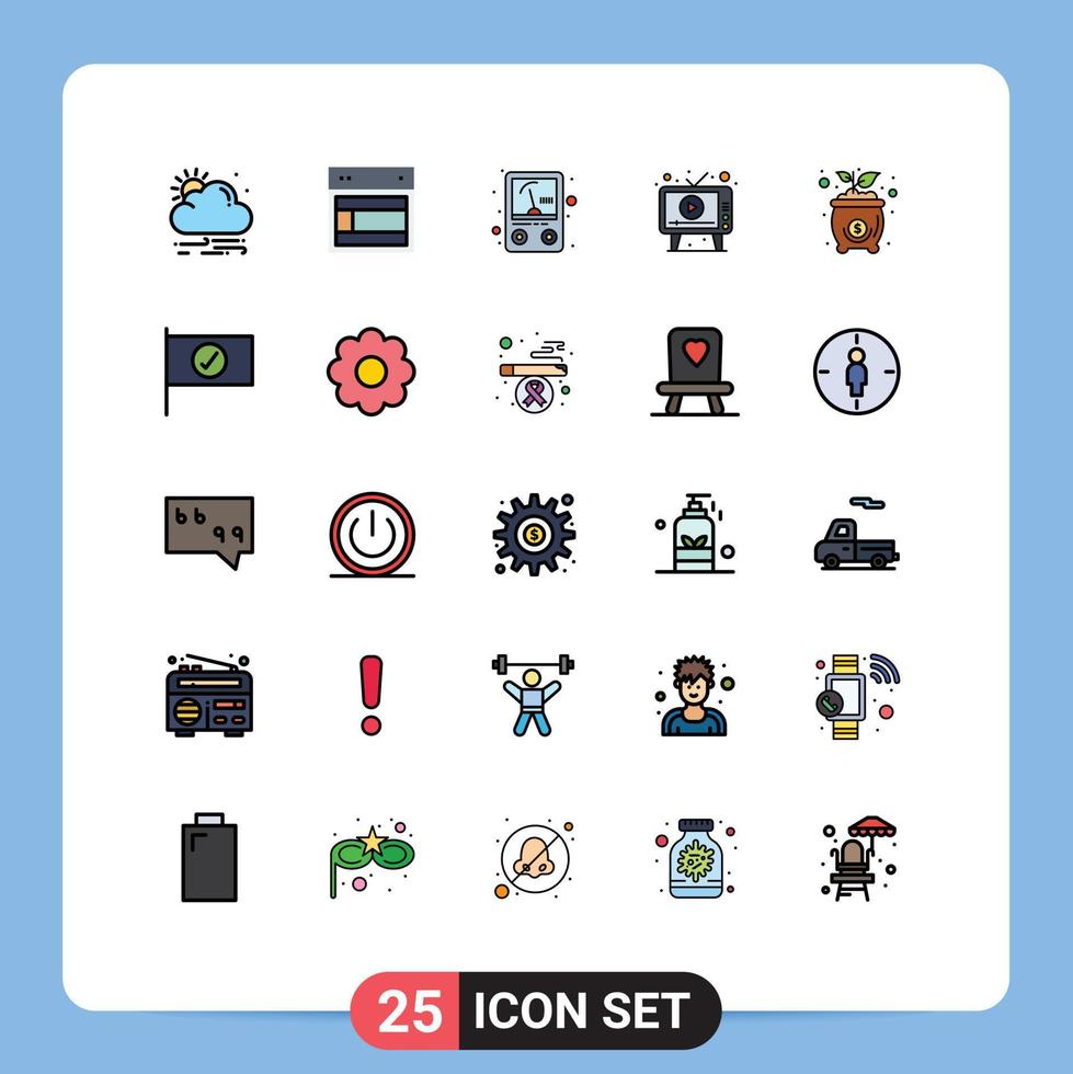 Set of 25 Modern UI Icons Symbols Signs for cost screen ampere play advertising Editable Vector Design Elements
