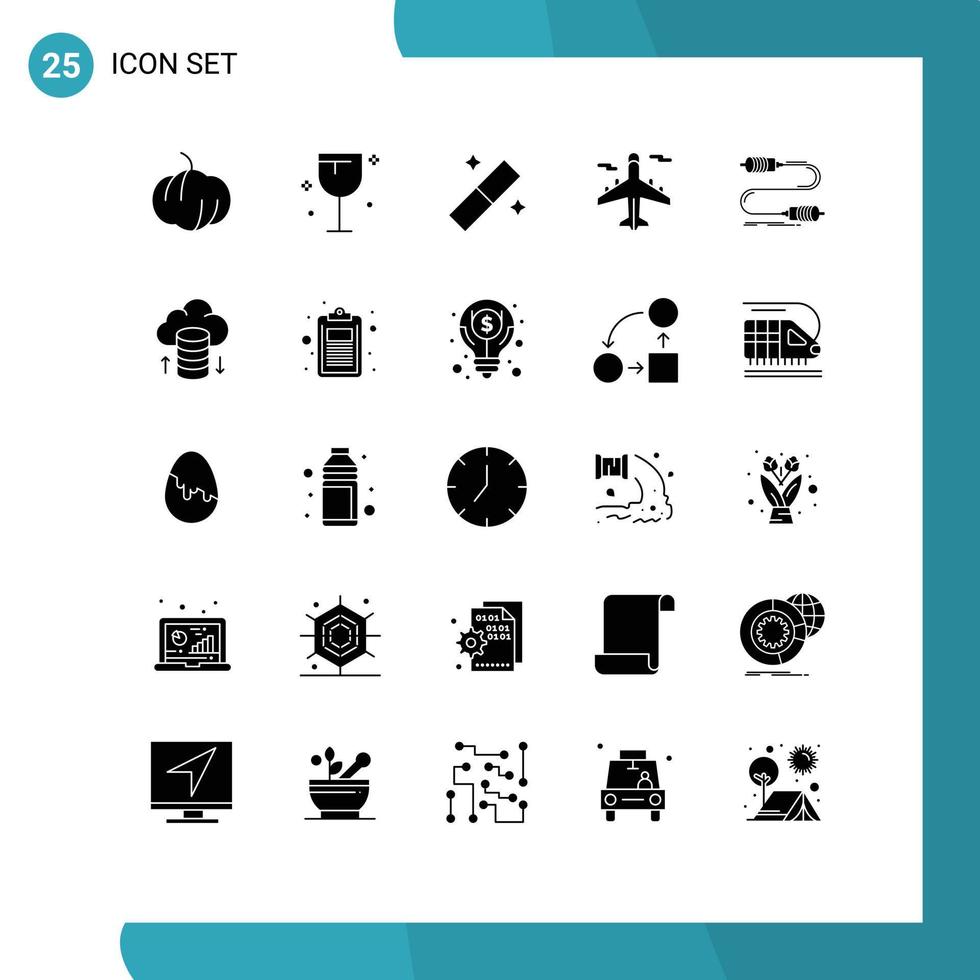 Modern Set of 25 Solid Glyphs and symbols such as wire interaction tool communication world Editable Vector Design Elements