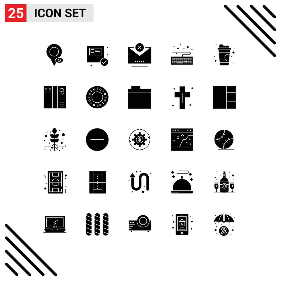 25 User Interface Solid Glyph Pack of modern Signs and Symbols of soft drink drink block type hardware Editable Vector Design Elements