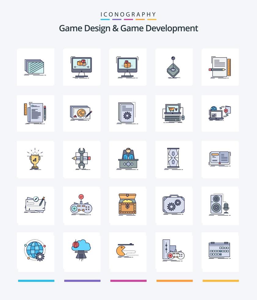 Creative Game Design And Game Development 25 Line FIlled icon pack  Such As gaming. arcade. monitor. sketch. dimensional vector