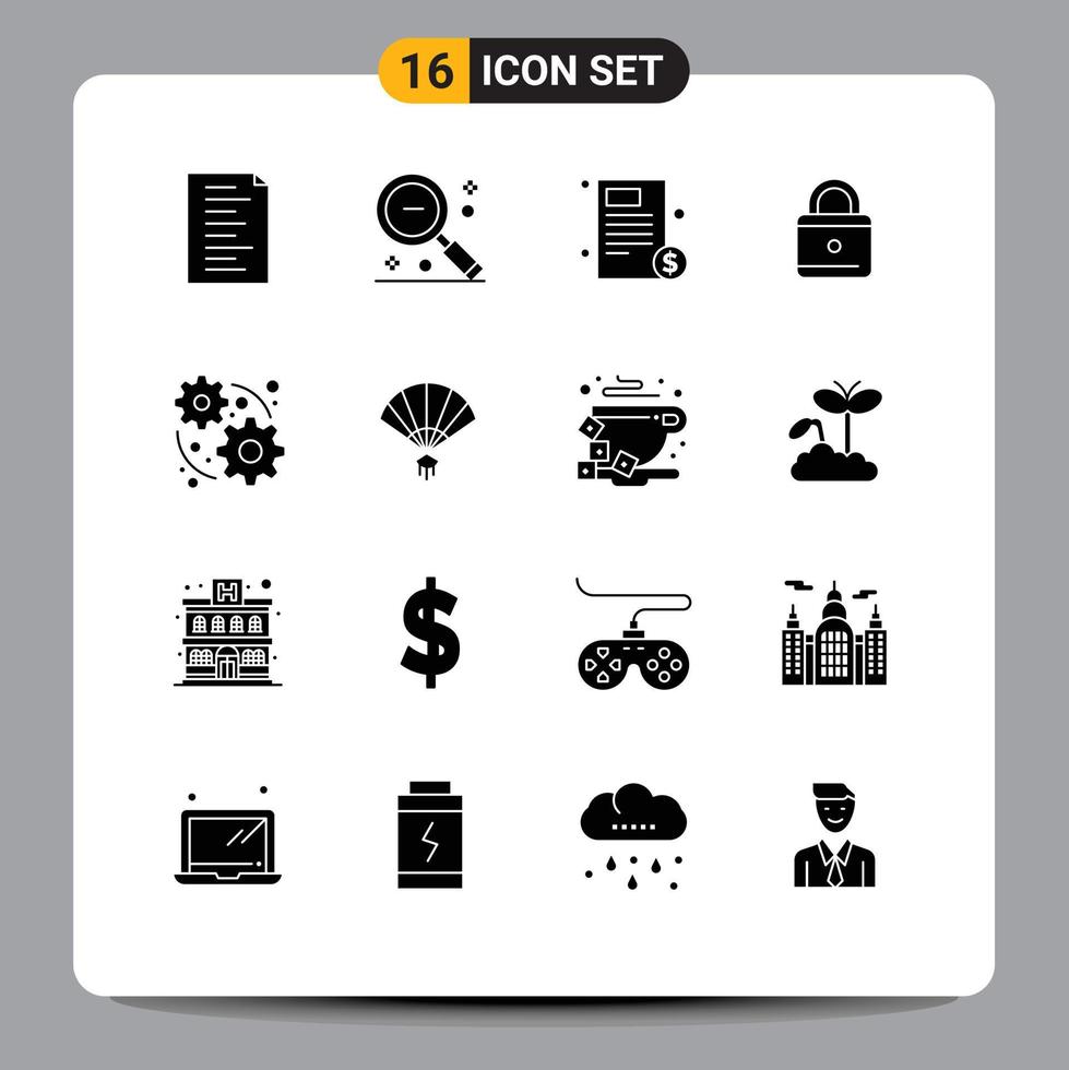 16 Universal Solid Glyph Signs Symbols of web security document lock invoice Editable Vector Design Elements