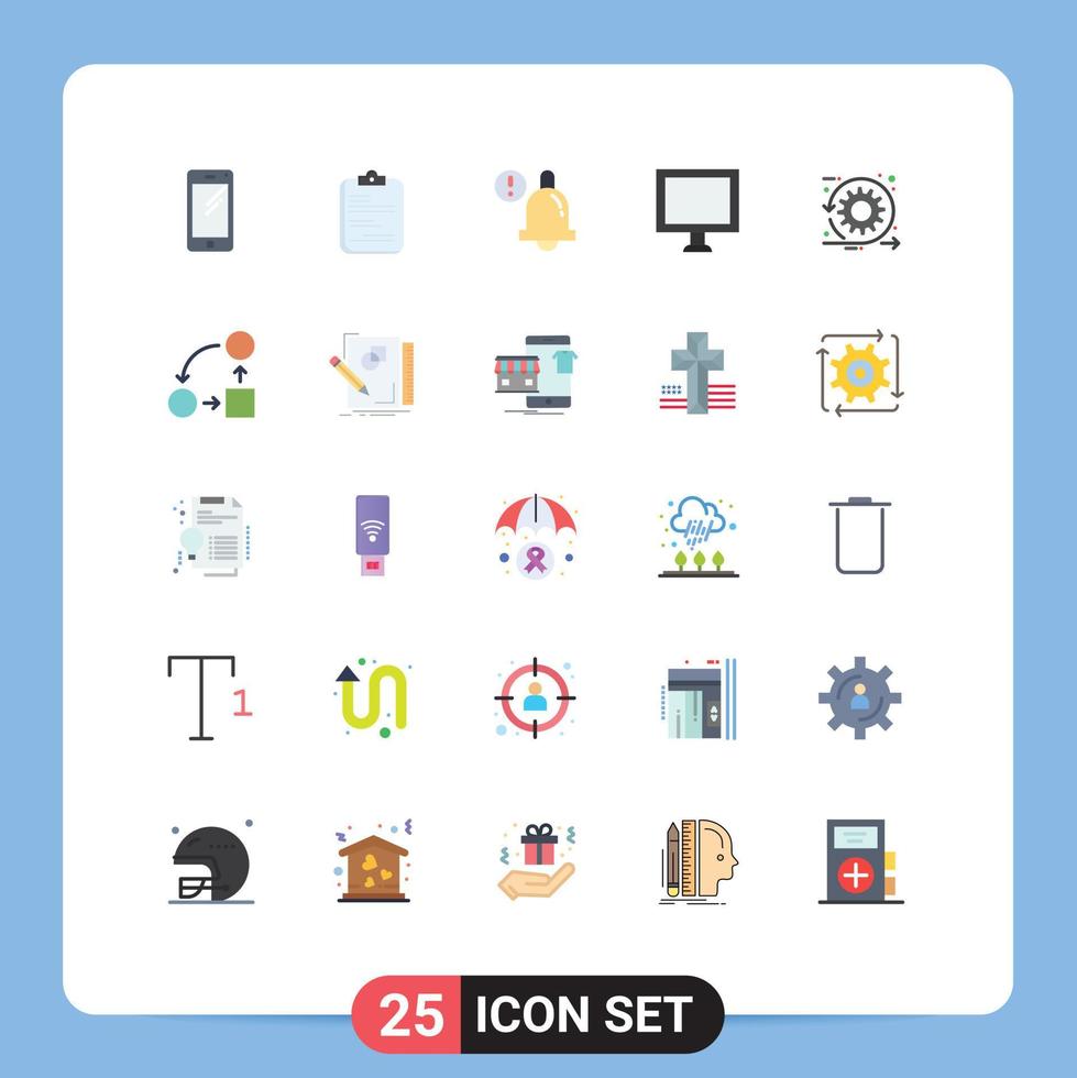 Pictogram Set of 25 Simple Flat Colors of development screen checklist display bell Editable Vector Design Elements
