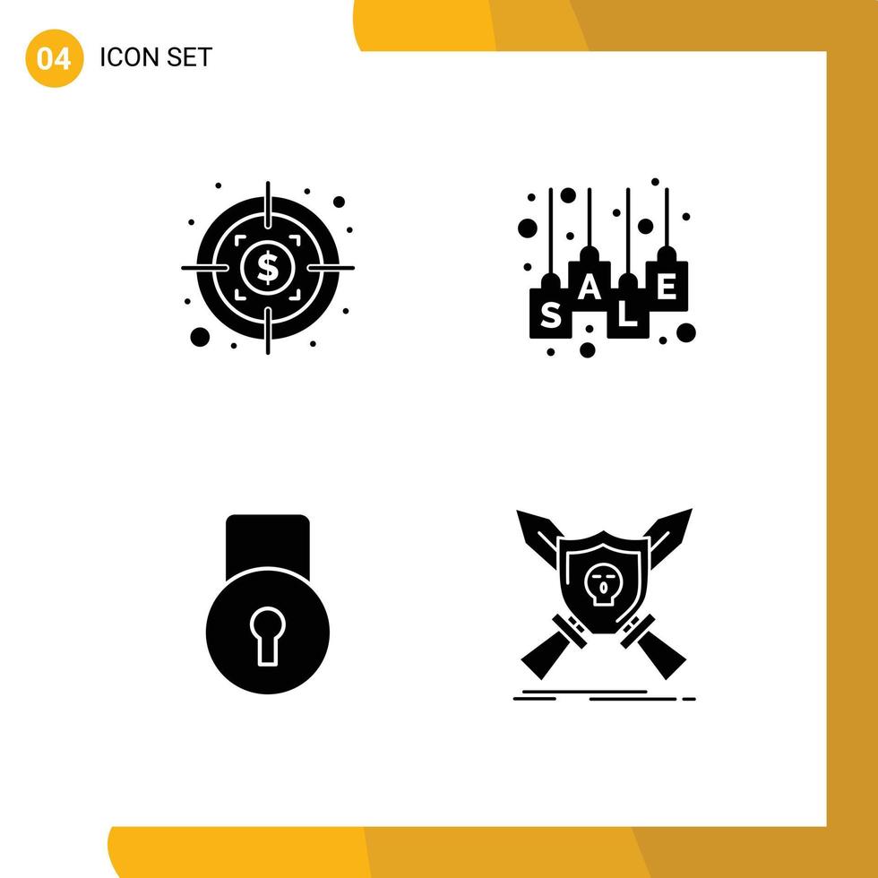 User Interface Pack of 4 Basic Solid Glyphs of dollar lock pad bag sale label security Editable Vector Design Elements