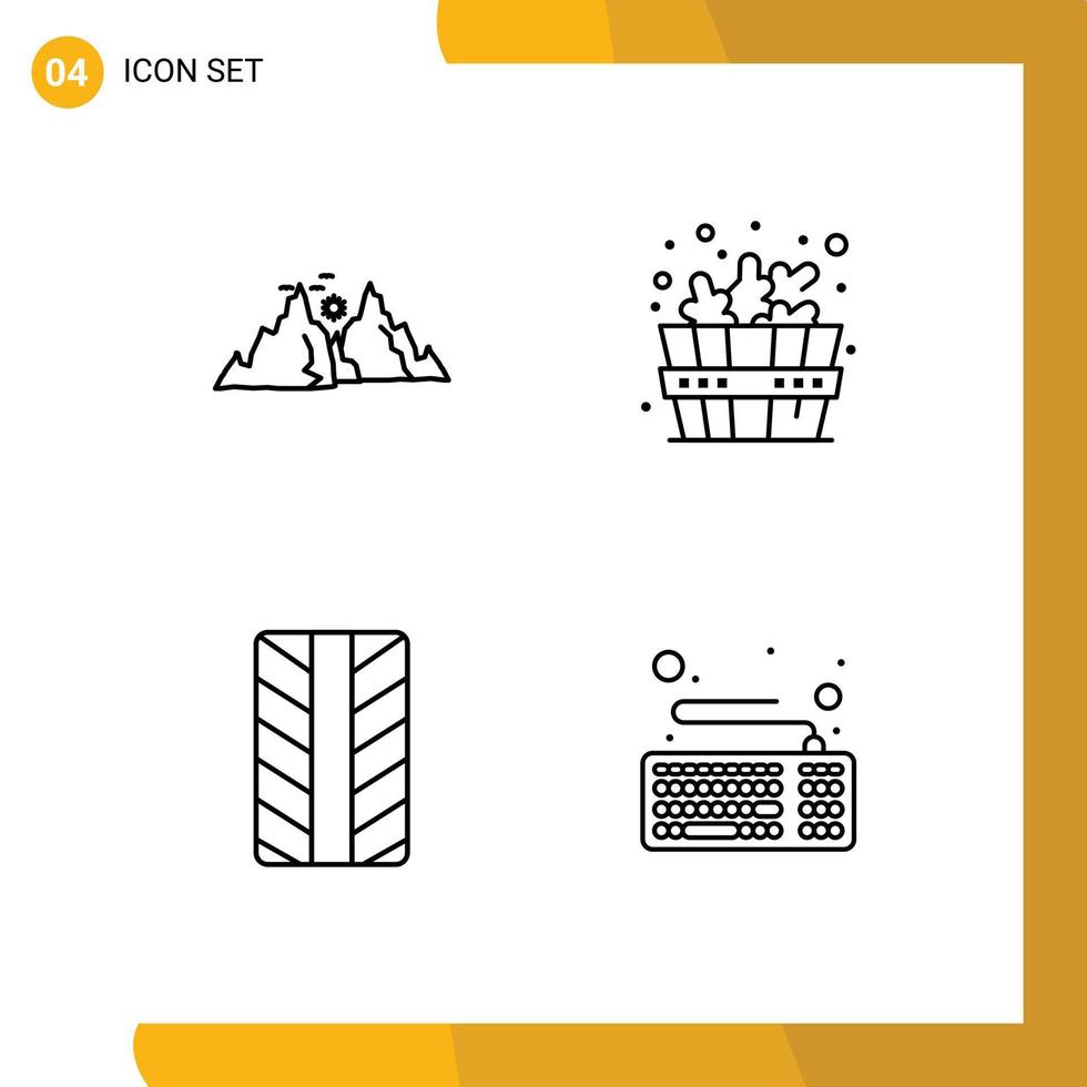 Modern Set of 4 Filledline Flat Colors Pictograph of mountain wheel nature sauna device Editable Vector Design Elements