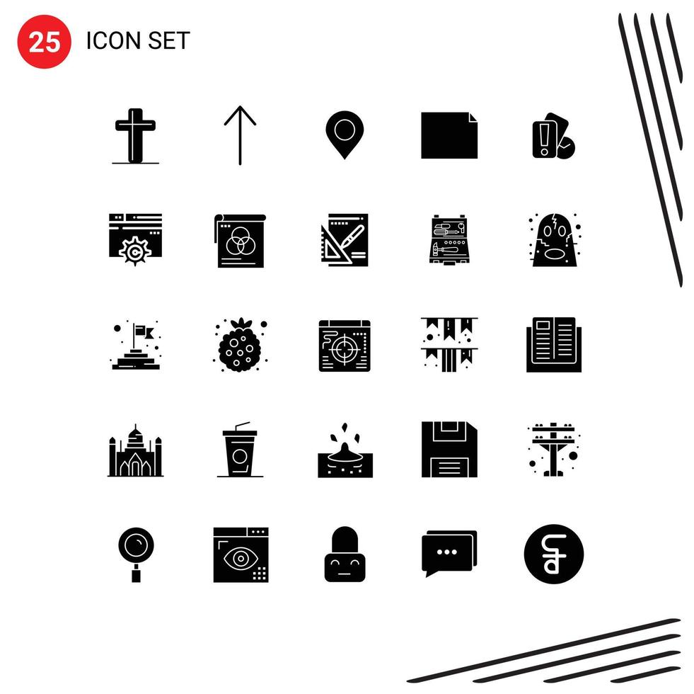 Mobile Interface Solid Glyph Set of 25 Pictograms of web holding pin hand landscape Editable Vector Design Elements