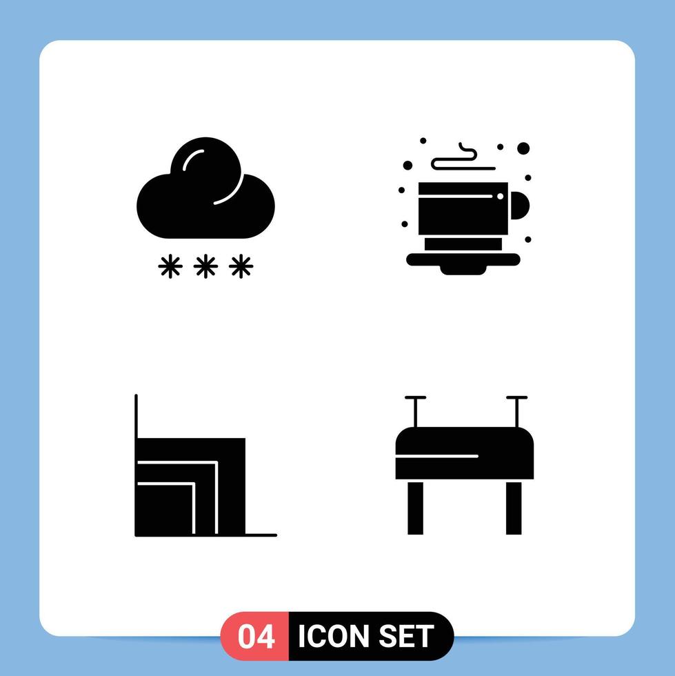 Solid Glyph Pack of 4 Universal Symbols of cloud chart weather tea finance Editable Vector Design Elements