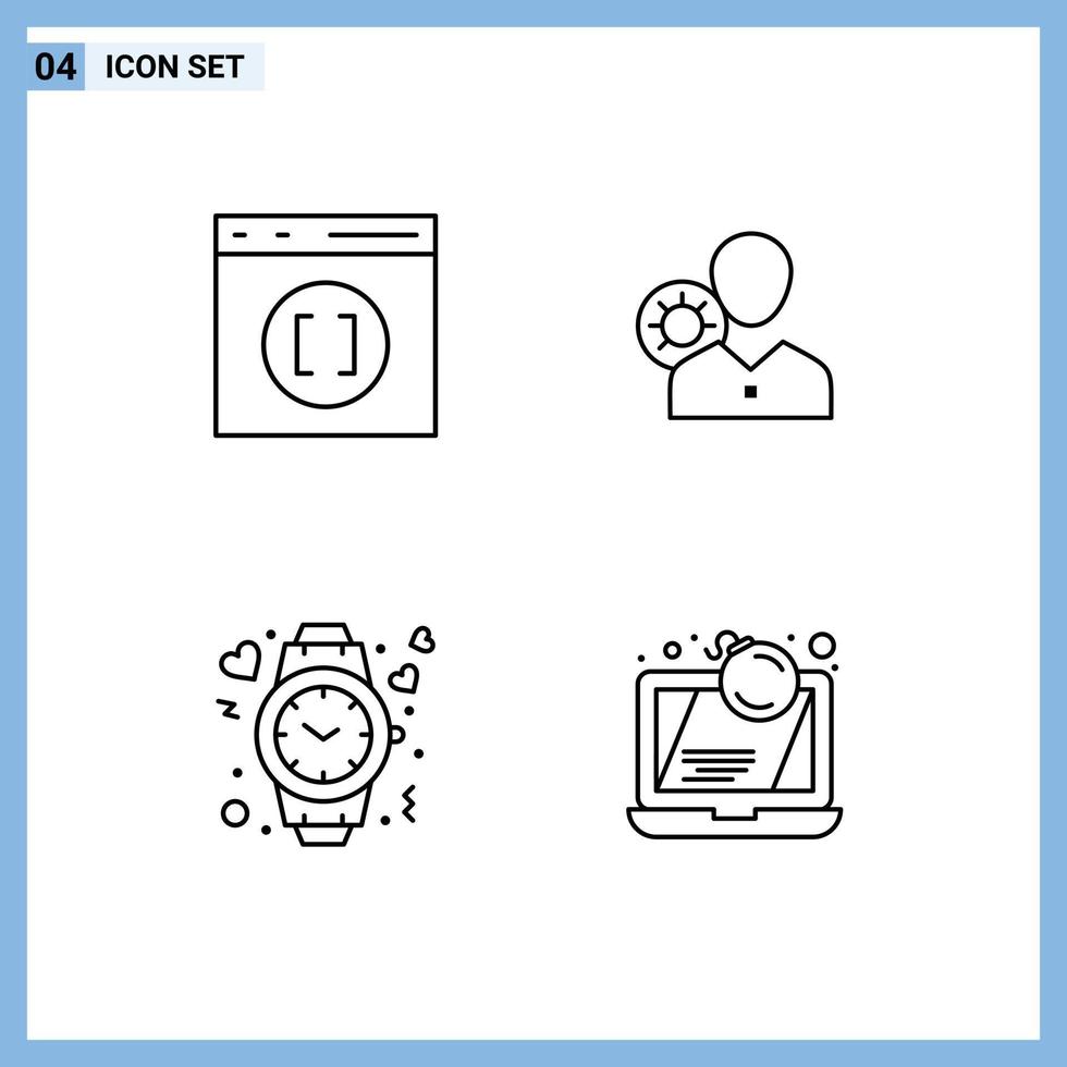 Set of 4 Modern UI Icons Symbols Signs for browser profile development gear heart Editable Vector Design Elements