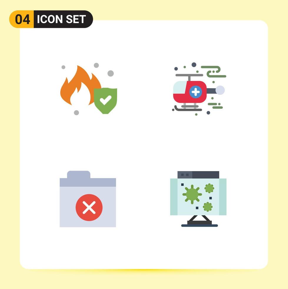 Group of 4 Modern Flat Icons Set for fire biology ambulance delete internet Editable Vector Design Elements