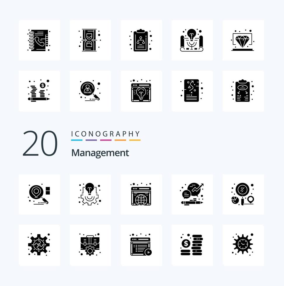 20 Management Solid Glyph icon Pack like finder management global growth business vector