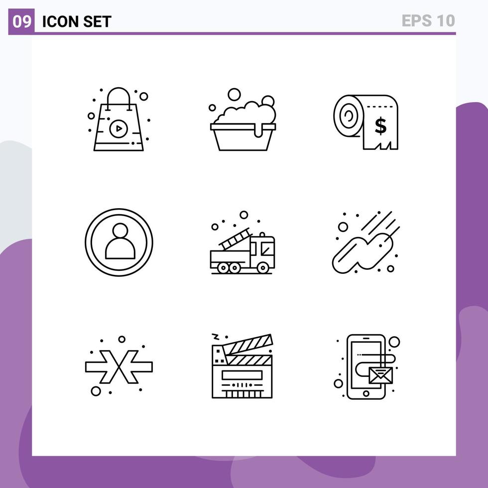 User Interface Pack of 9 Basic Outlines of fire alarm consumption user disc Editable Vector Design Elements