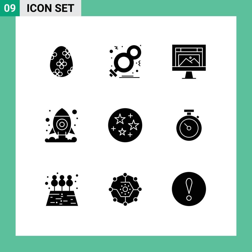 Pack of 9 creative Solid Glyphs of science shuttle women cosmos image Editable Vector Design Elements